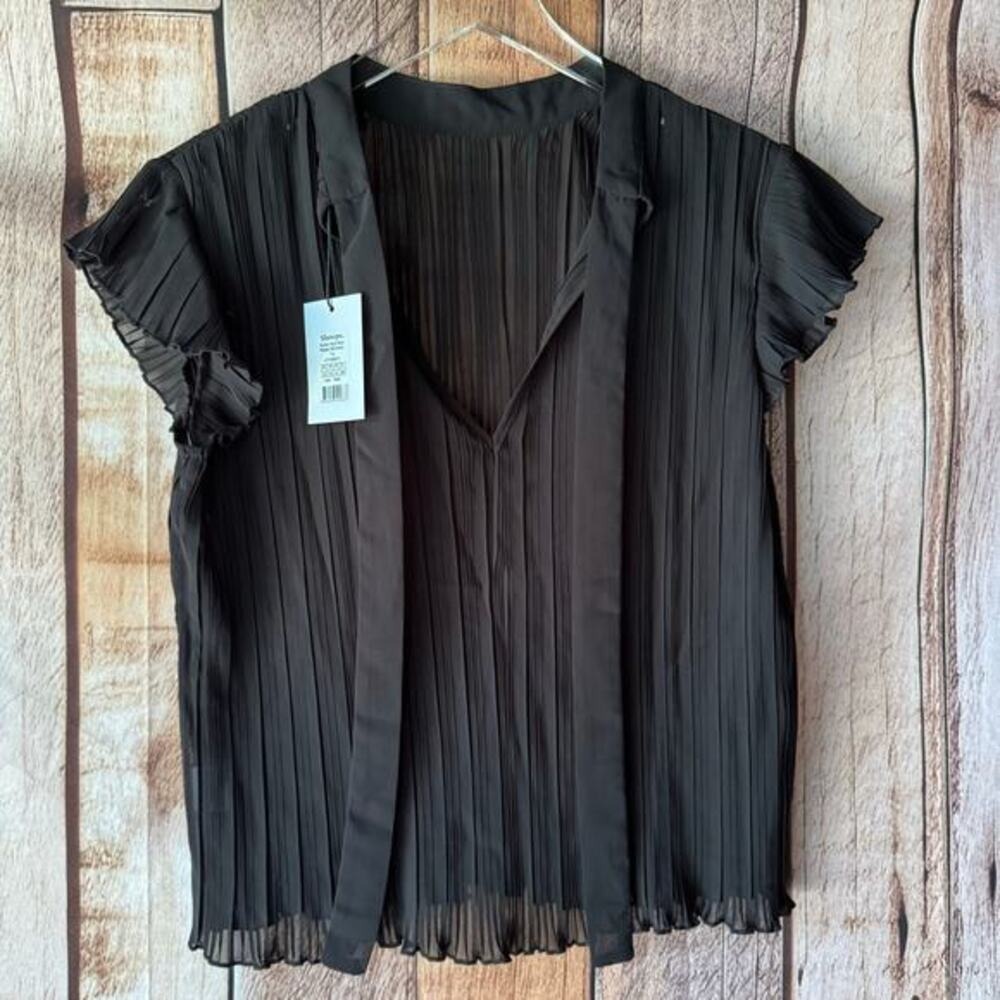 Showpo Harlow High Neck Pleated Top US 6 Black NWT Workwear Office Chic Classic